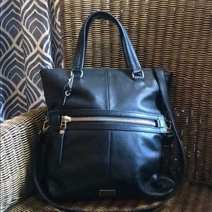 Fossil Dawson Foldover Tote Black Leather